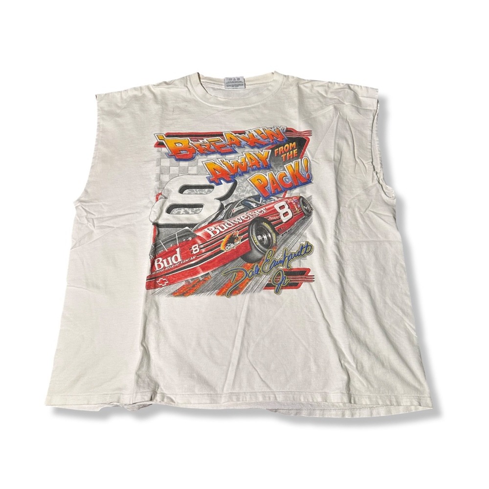 NASCAR Muscle Tee Mens 2XL White Excellent Dale Earnhardt Jr Budweiser Vintage